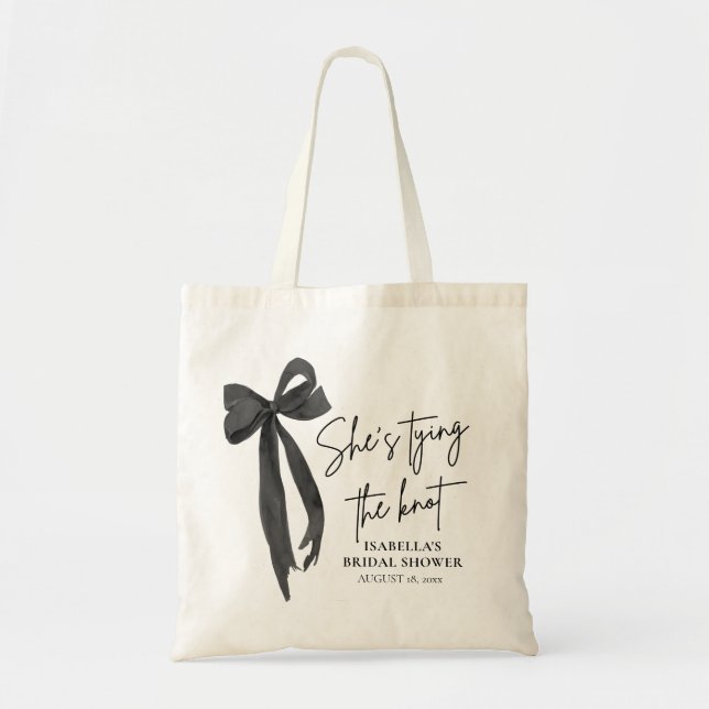 Tote Bag Black Pink Bow Elle se marie Cérémonie de Fiançail (Devant)