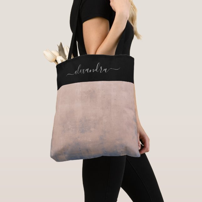 Tote Bag Black Rose Gold Blue rustique élégant personnalisé (De près)
