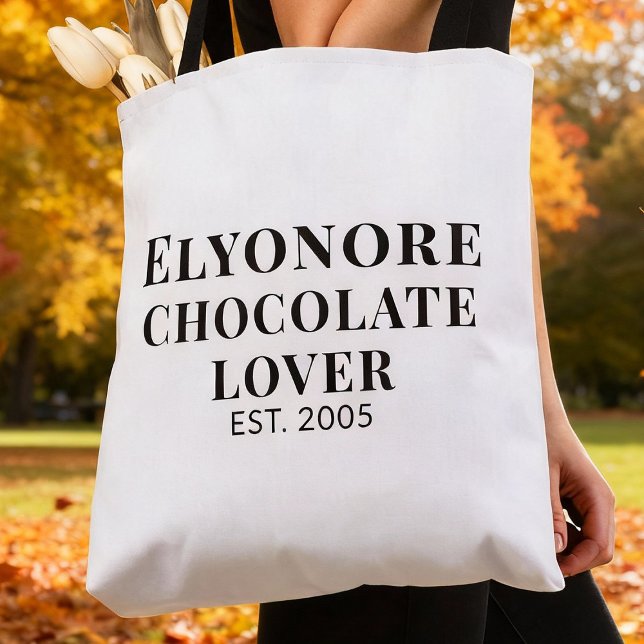 Tote Bag Black Script Name Established Chocolate Lover (Créateur téléchargé)
