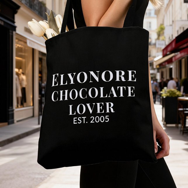 Tote Bag Black Script Name Established Chocolate Lover (Créateur téléchargé)