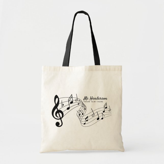 Tote Bag Black & White Custom Text Music Enseignant/Étudian (Devant)