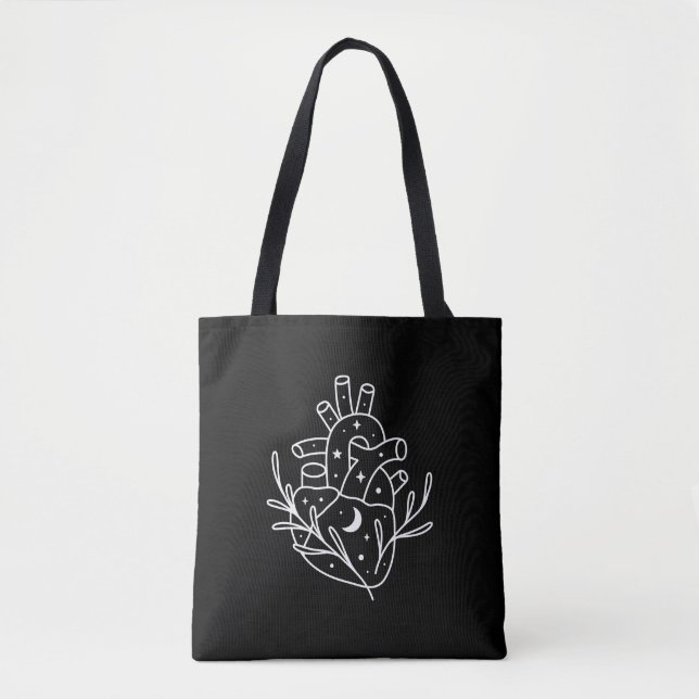 Tote Bag Black White Heart Esthétique Shopping (Devant)