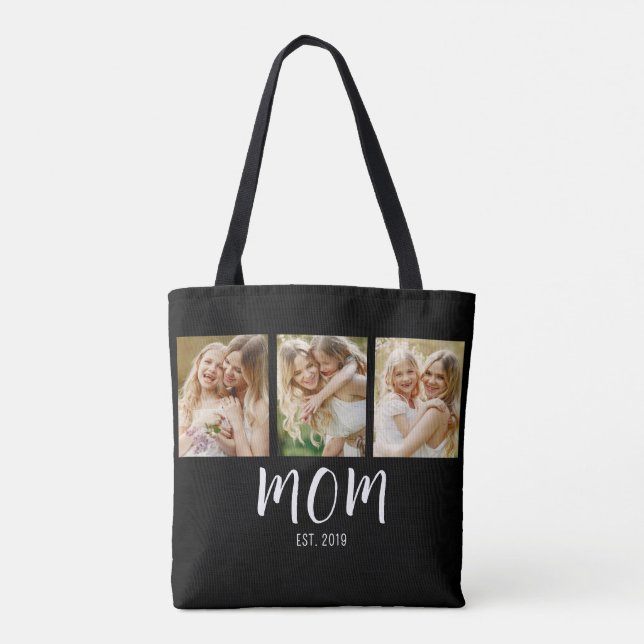 Tote Bag Black White Mom Established Script 3 Photo Elegant (Dos)