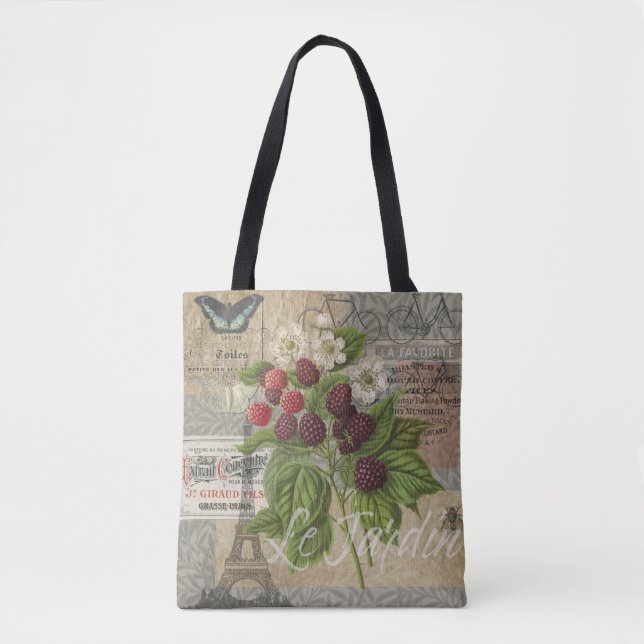 Tote Bag Blackberries Floral Garden Flower Papillon Art (Devant)
