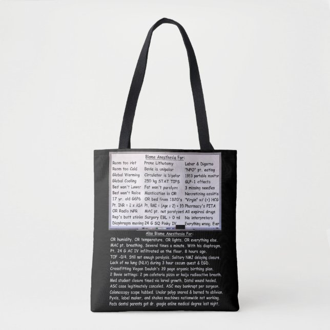 Tote Bag Blâmer l'anesthésie (Devant)