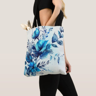 TOTE BAG BLANC AVEC DE JOLIES FLEURS BLEUES DE COULEUR D'EA