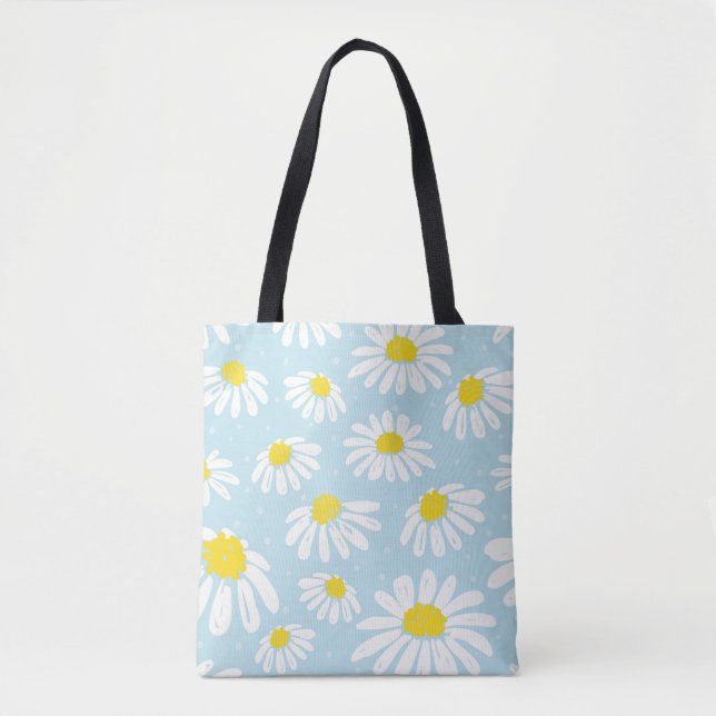 Tote Bag Blanc bleu marguerite Arrière - plan sans couture (Devant)
