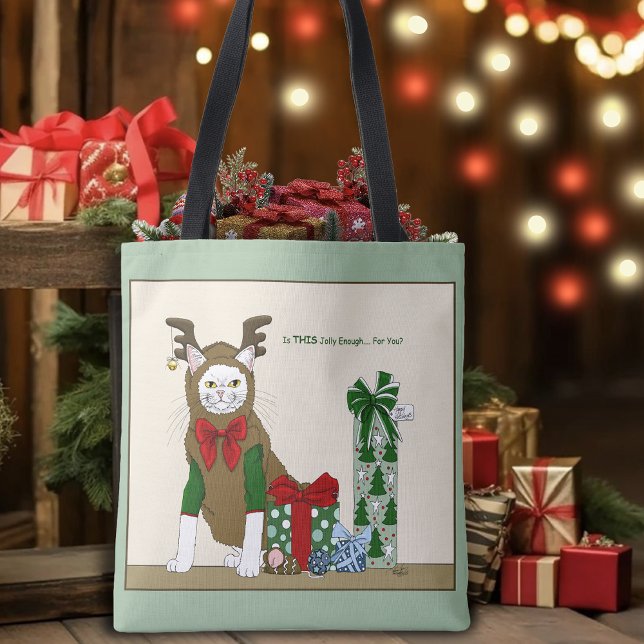 Tote Bag Blanc Chat Noël Joyeux Drôle (Créateur téléchargé)