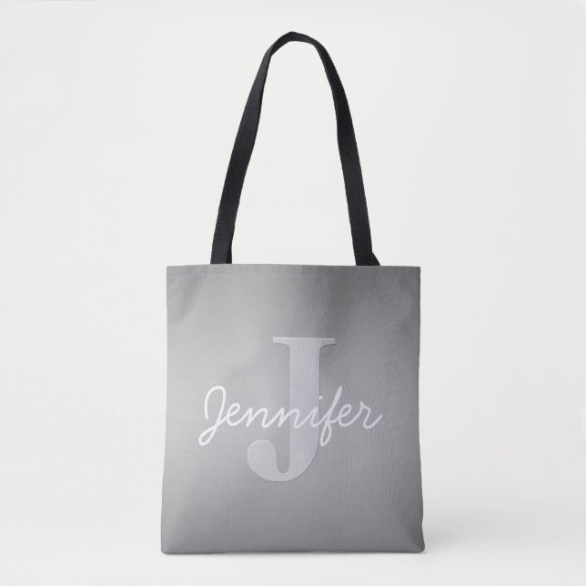 Tote Bag Blanc Cursive & Monogramme Gris | Couleurs Modifia (Devant)