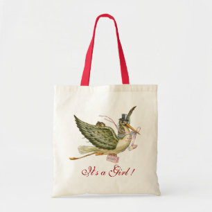 Tote Bag Blanc de rose de DOUCHE de BÉBÉ de CIGOGNE