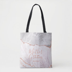 Tote Bag Blanc et or rose Agate Marbre Mère du marié
