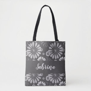 Tote Bag Blanc floral et gris