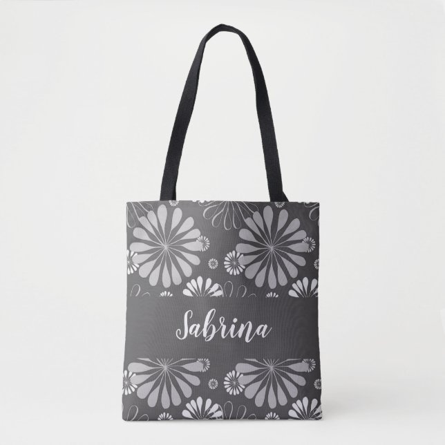 Tote Bag Blanc floral et gris (Devant)