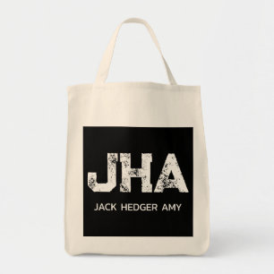 TOTE BAG BLANC MONOGRAMME TROIS LETTRES NOM NOIR NATUREL