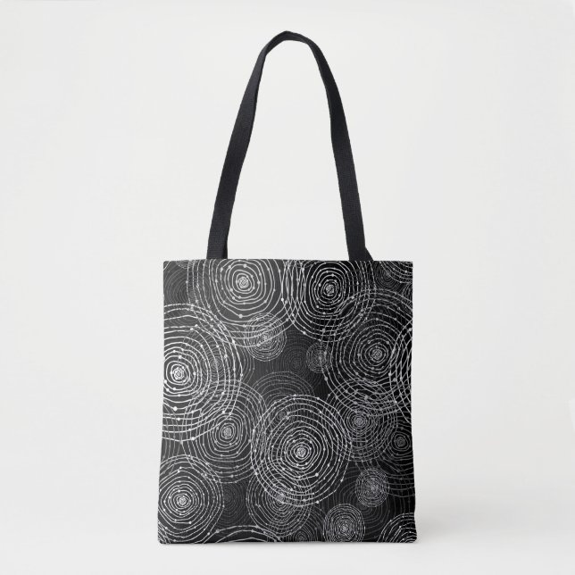 Tote Bag Blanc Noir : Formes Rondes Simples. (Devant)