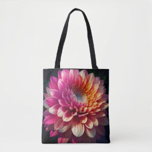 Tote Bag Blanc Orange Jaune Rose Violet Bleu Dahlia Fleur