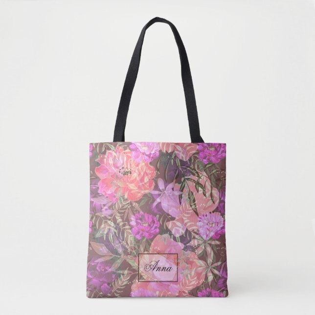 Tote Bag Blanc, rose, rouge, pivoines, fleurs (Devant)
