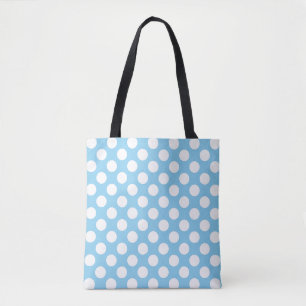 Tote Bag Blanc sur Bébé Bleu Grand Taille Pois Motif