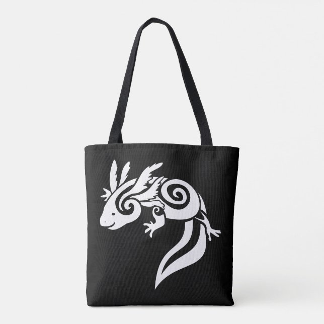 Tote Bag Blanc sur la salamandre tribale noire de Mexicain (Dos)