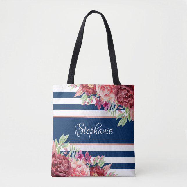 Tote Bag Blancs de marine Flore moderne Personnalisé (Devant)