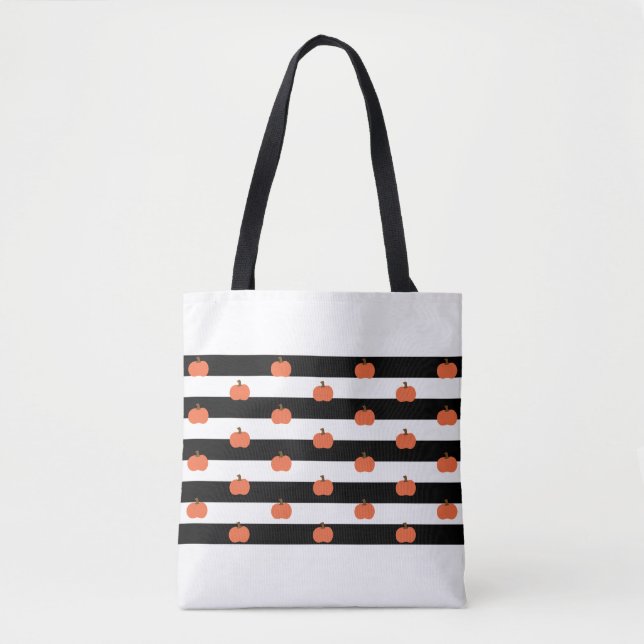 Tote Bag Blancs et Blancs avec Citrouilles - Halloween (Devant)
