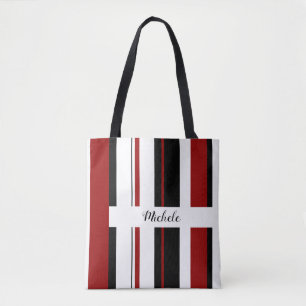 Tote Bag Blancs verticaux noirs rouges   Personnaliser