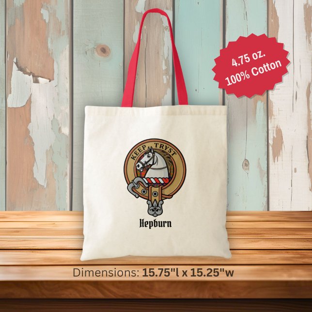 Tote Bag Blason de Clan Hepburn sur tartan (Créateur téléchargé)