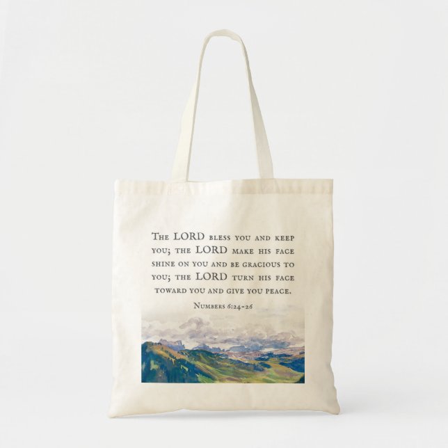 Tote Bag Blessing, numéro 6:24-26, Watercolor Landscape (Devant)