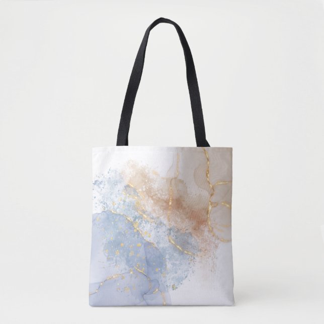 Tote Bag Bleu Abstrait, Taupe et Or (Devant)
