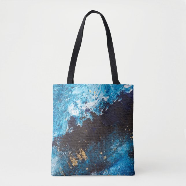 Tote Bag Bleu acrylique, peinture du ciel étoilé. (Devant)