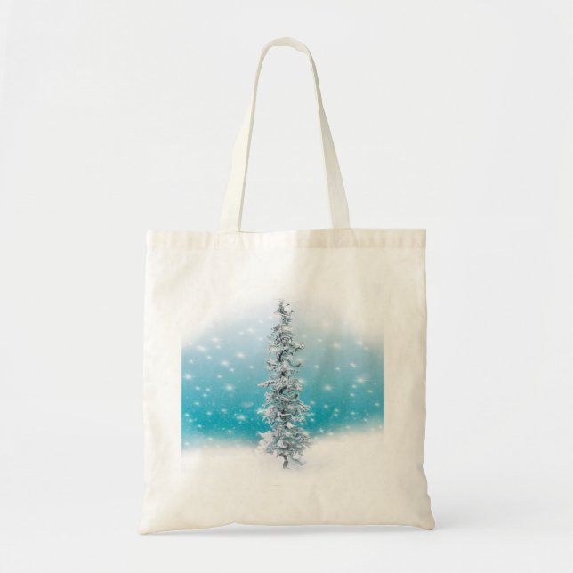 Tote Bag bleu arctique gelé argenté brillant à feuillage pe (Devant)