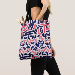 Tote Bag Bleu artistique et motif incurvé acrylique orange