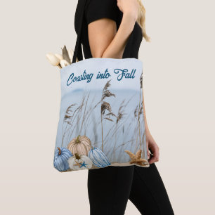 Tote Bag Bleu automne côtier et Citrouilles blancs et Starf