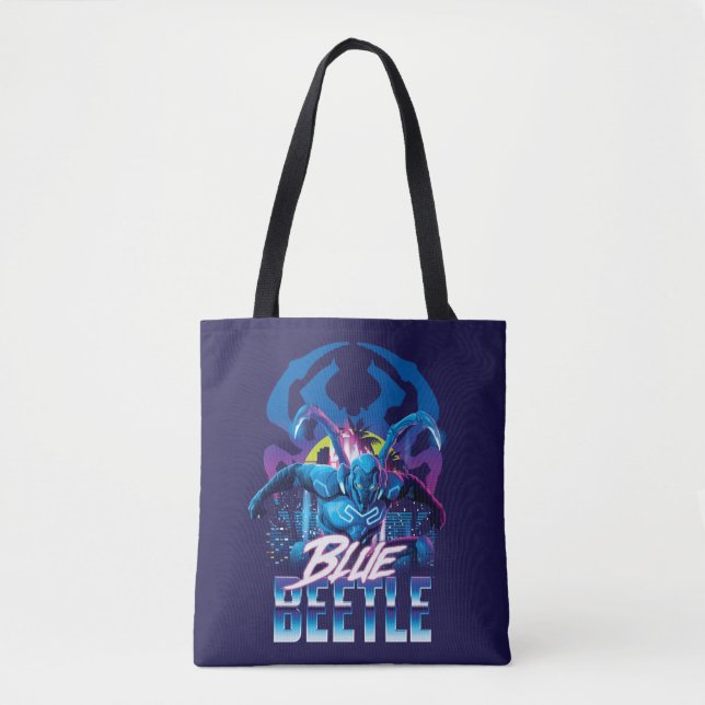 Tote Bag Bleu Beetle Rétrowave Ville coucher du soleil (Devant)