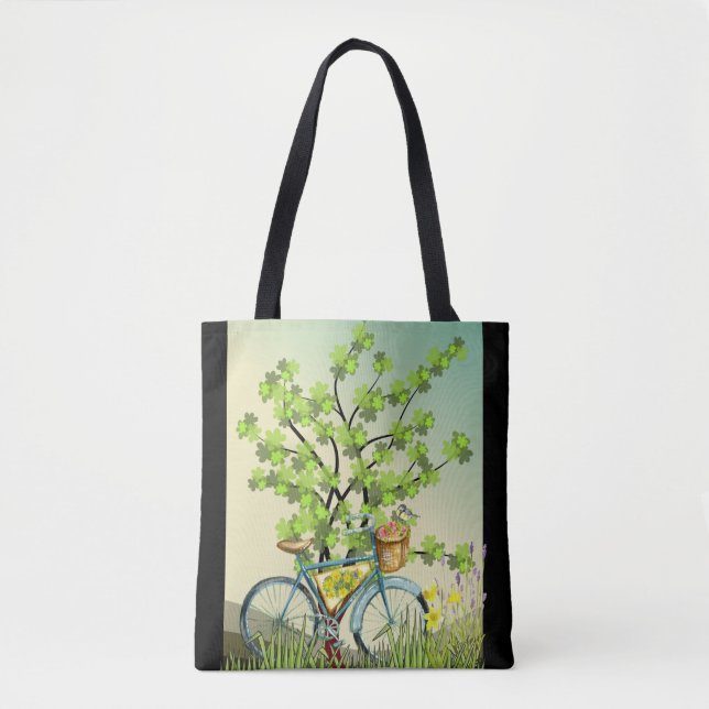 Tote Bag Bleu Bicyclette Green Tree (Devant)