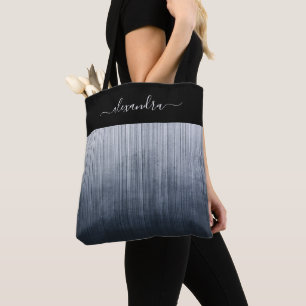 Tote Bag Bleu Blanc Noir rustique ombre personnalisée rayé