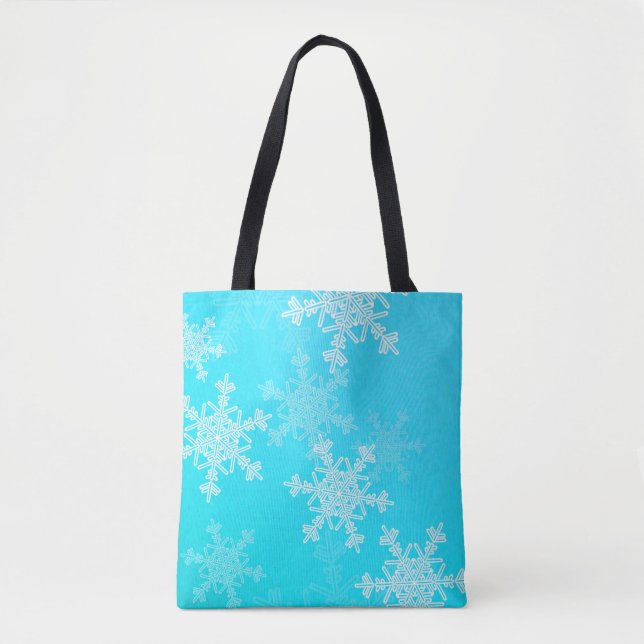 Tote Bag Bleu Blanc Snowflakes minimaliste Noël (Devant)