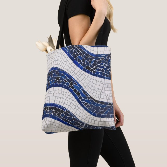 Tote Bag Bleu blanc Vague Motif 04 (De près)