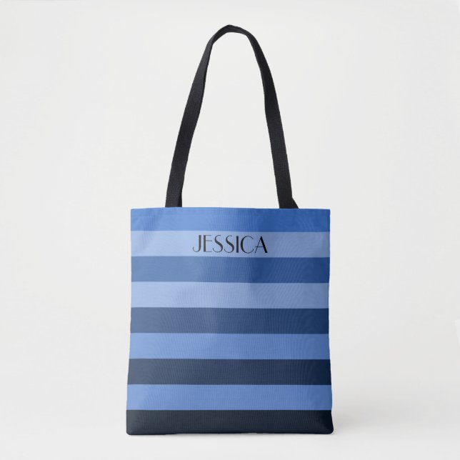 Tote Bag Bleu Bleu Blocage Blocs Avec Nom Personnalisé (Devant)