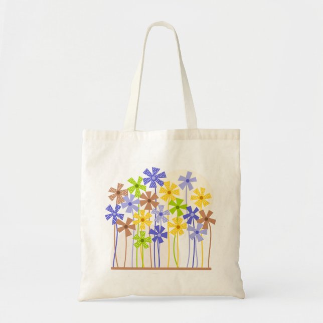 Tote Bag Bleu bleu jaune brun simple fleurs dessin (Devant)