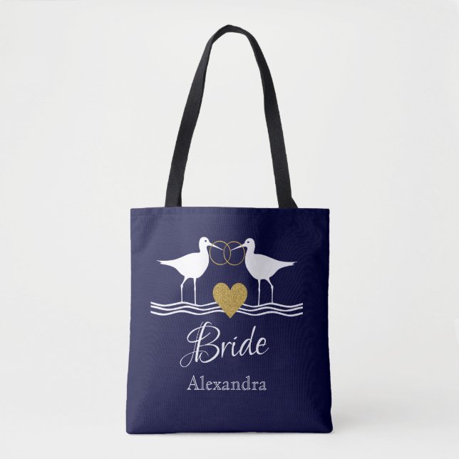 Tote Bag Bleu bleu marine or blanc mariage sandpipers (Devant)