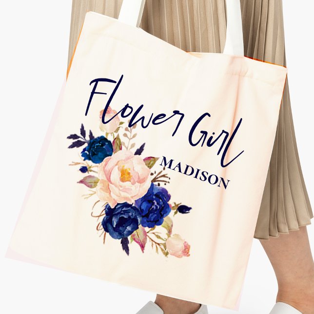 Tote Bag Bleu Blush rose Floral mignon Flowgirl Mariage (Créateur téléchargé)