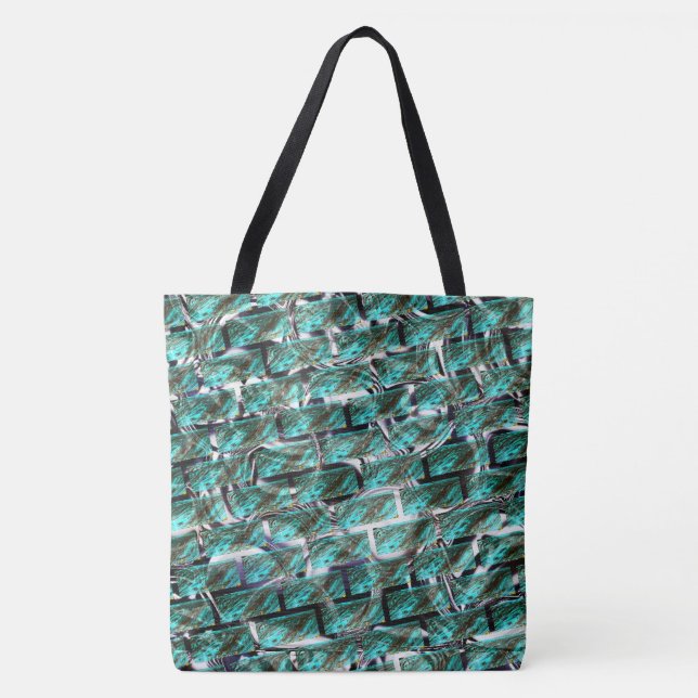 Tote Bag Bleu clair, bulles sur grille ou effet brique? (Devant)