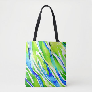 Tote Bag Bleu clair et Vert Aquarelles