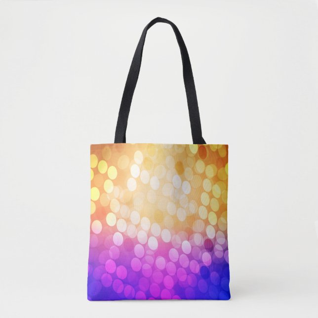 Tote Bag Bleu clair, motif jaune avec sphères. Brouillé b (Devant)