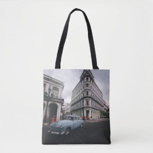 Tote Bag Bleu Classic Vintage Car Cityscape