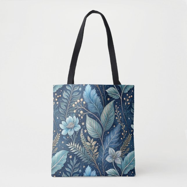 Tote Bag Bleu complexe et vert botanique - bleu foncé étoil (Devant)