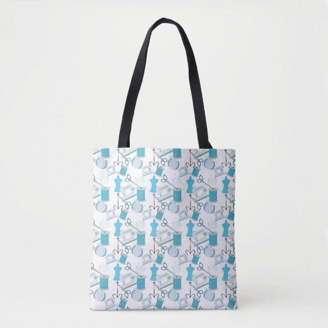 Tote Bag Bleu Coudre Thème Quilters Seamstress (Devant)