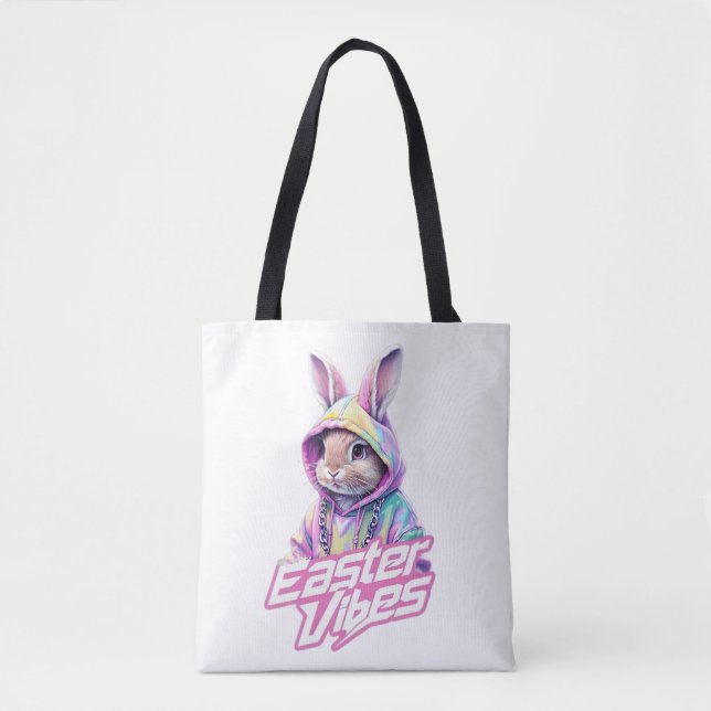 Tote Bag Bleu de dessin Vibes de Pâques Art (Devant)