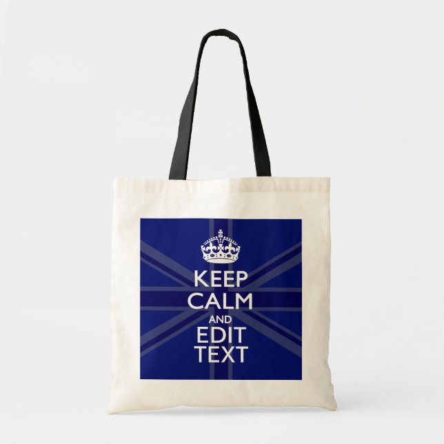 Tote Bag Bleu de minuit Gardez le calme Obtenez votre texte (Devant)